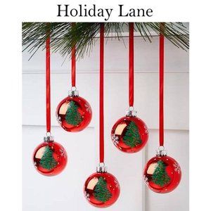 5 Holiday Lane Christmas Cheer Red Glass Christmas Ornaments NWT🌻